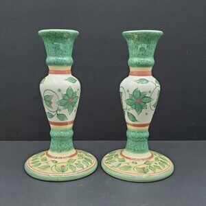 Pfaltzgraff French Quarter Candlesticks Tall Green Vines Candle Holders